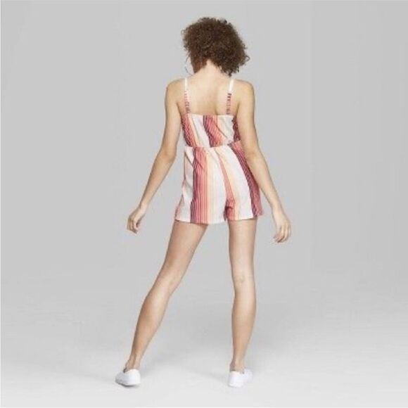 WILD FABLE | Colorful Striped Romper Twist Knot Cut Out Front Women’s Size M - Picture 3 of 11
